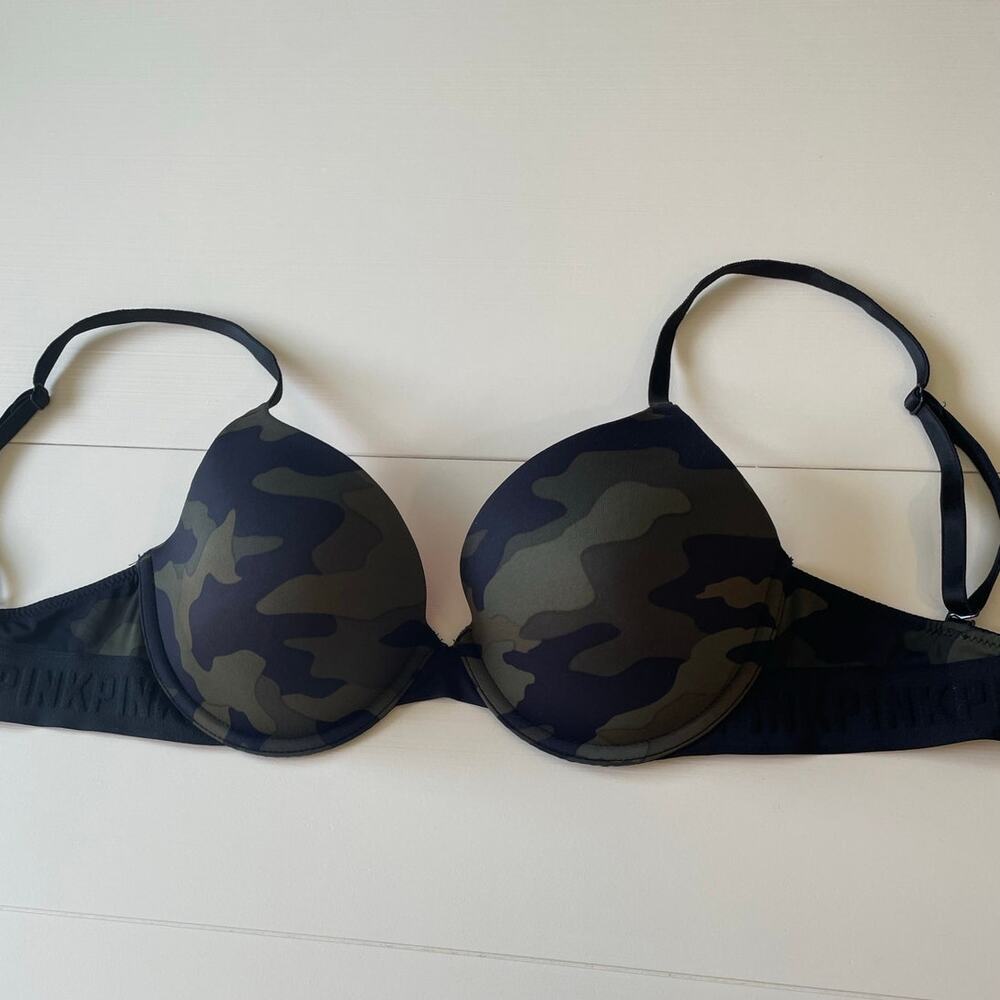 Victoria’s Secret Pink Wear Everywhere Bra LOT OF 2 Size 32D T-Shirt Camo Brown - Picture 3 of 14